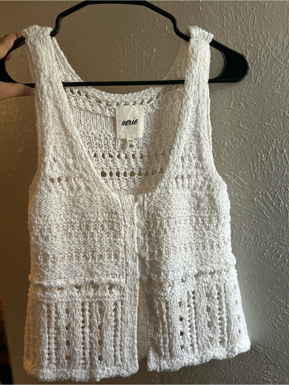 aerie Cream Crochet Button-Front Top